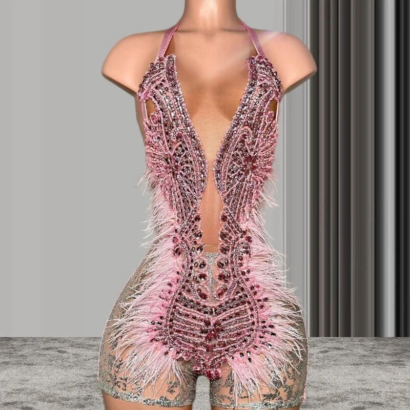 

Barbie Pink Luxury Homeomcing Party Dresses Crystal Diamond Sheer Mesh Mini Birthday Custom Outfit for Black Girl