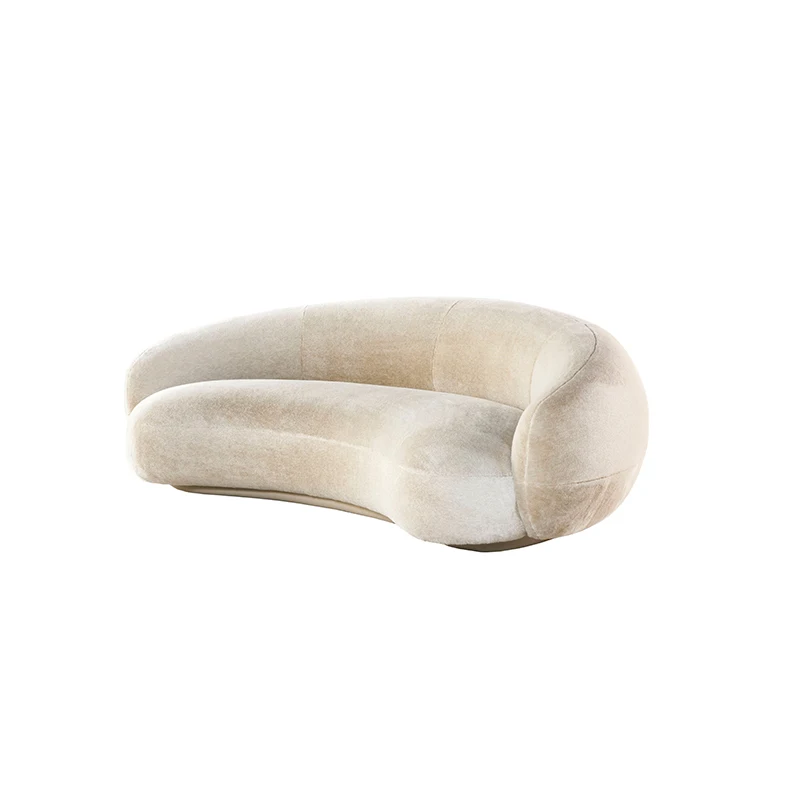 

Fabric Cashew Nut Arc Sofa Modern Villa Living Room Single Three Person Sofa Set Household Beige