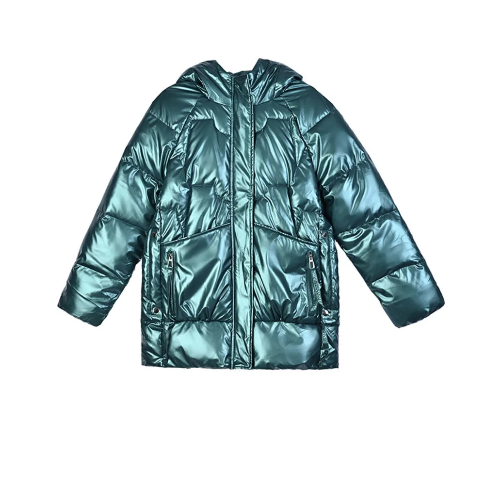 Cotton padded clothes for women in 2022 winter, new Korean cotton padded clothes, medium long, bright, loose, hooded, thickened