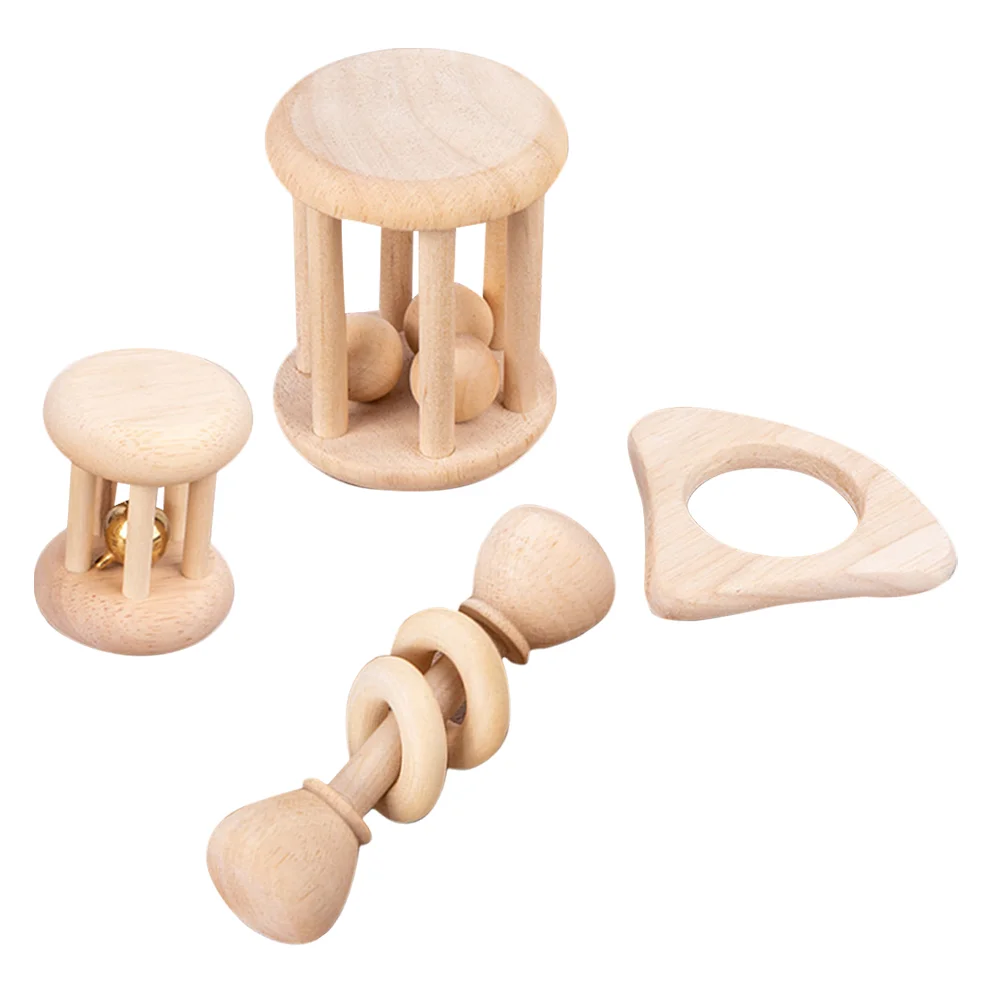 

4 Pcs The Bell Toddler Wood Rattles Wooden Toys Babies Hand Shaking Interactive Infant Soothing Musical Baby