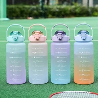 2l water bottle with straw plastic water cup large capacity gradient color frosted outdoor sports bottles 1500ml2000ml