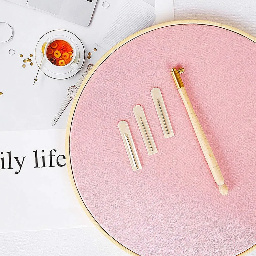 Крючки для вышивки 3 шт. с 9 иглами деревянной ручкой