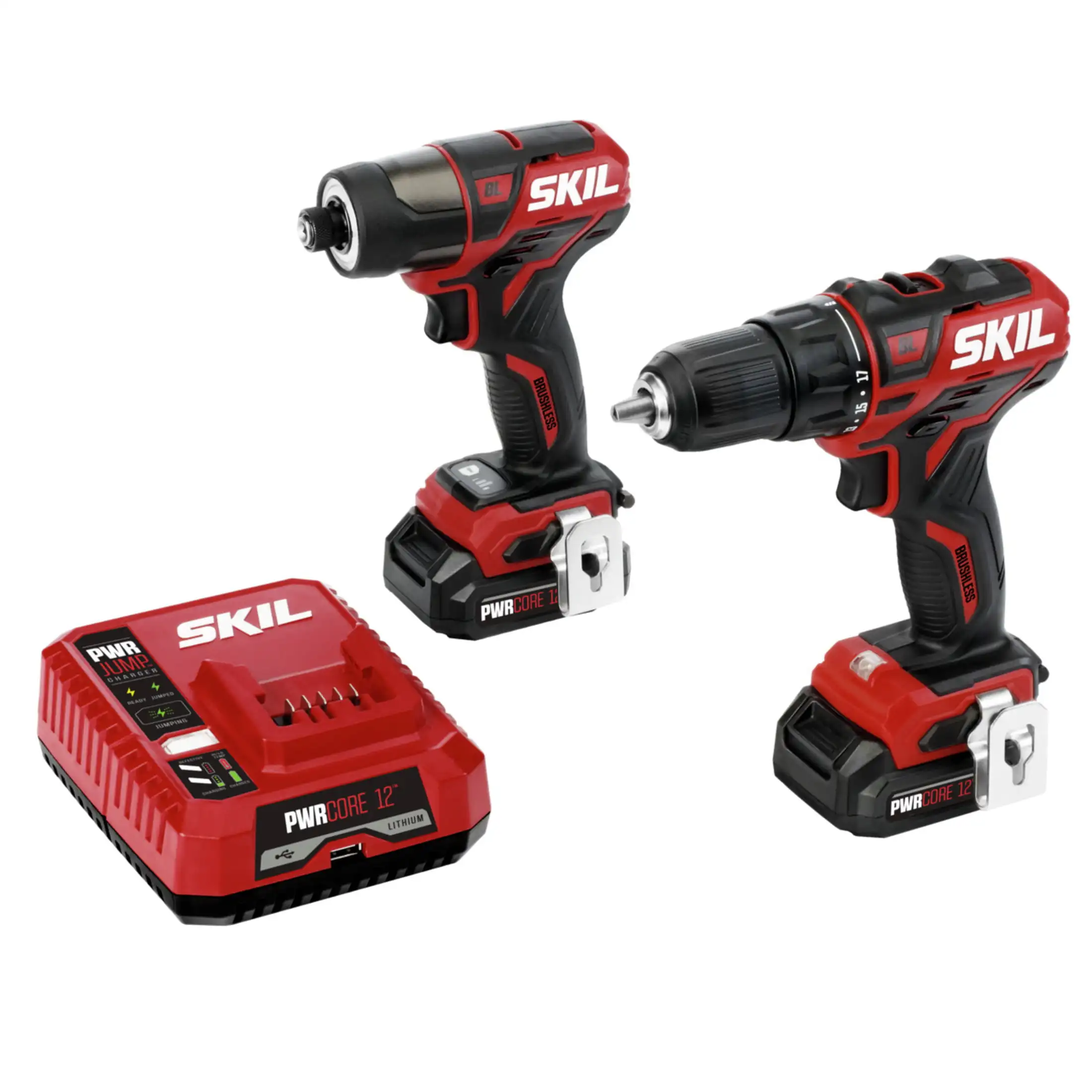 

SKIL PWR Core 12™ Brushless 12 Volt Cordless Drill Driver & Impact Driver Kit Set with two 2.0Ah Batteries & PWR JUMP™ Charger