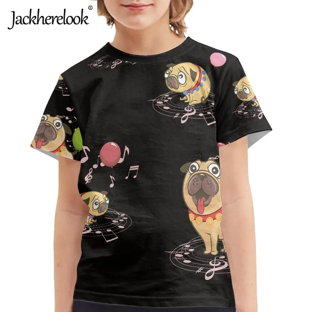 

Jackherelook Adorable Pug Dog Design Round Neck Tops Tee for Kids Boys Breathable Children's Summer Short Sleeve T-Shirts Cloths