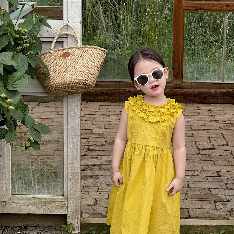 

Детская одежда, Новинка лета 2022, однотонное хлопковое платье без рукавов для девочек