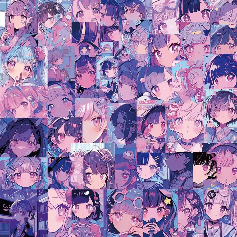

10/61PCS Kawaii Purple Laser Girl Cartoon Aesthetic Stickers Ins Decals Laptop Scrapbook Suitcase Diary Decoration Sticker