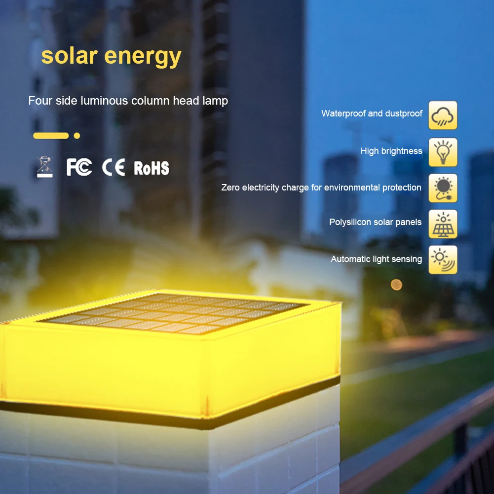 

LED Solar Pillar Lantern Light Waterproof Outdoor Column Head Night Light for Garden Fence Landscape Decoration