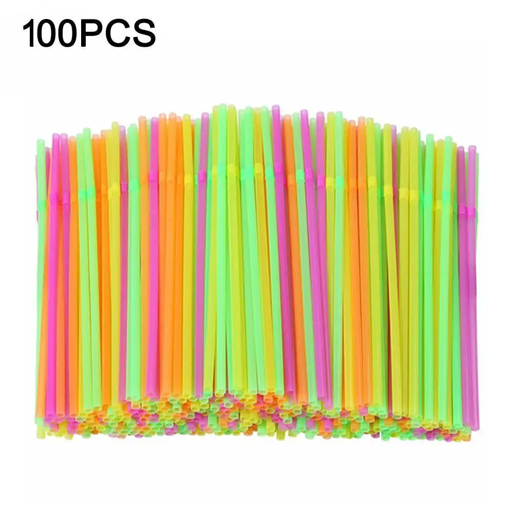 

100pcs/Set Disposable Plastic Cocktail Straws Multi-colored For Birthday Event Straws Home Supplies Drinking Decorative Party