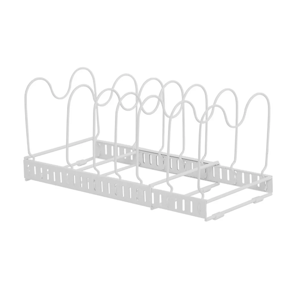 

Kitchen Cookware Pot Lid Organizer Utensils Plates Rack Pan Cover Storage Holder Drainer Pantry Non-slip Shelf