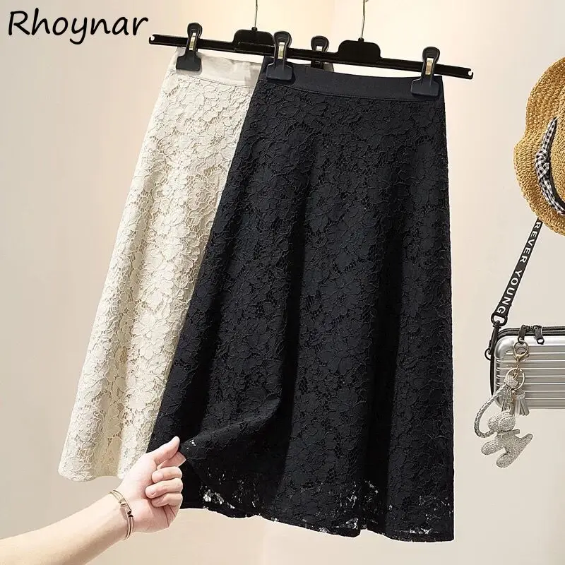 

Skirts Women Summer Elegant Sweet Chic Teens Fashion Daily Tender Lace Solid Simple All-match Casual Vintage Fit Empire Ulzzang