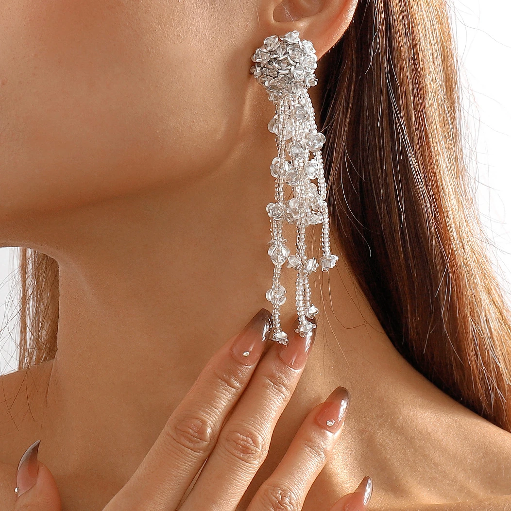 

Temperament Sweet Resin Flower Long Tassel Earrings Wholesale