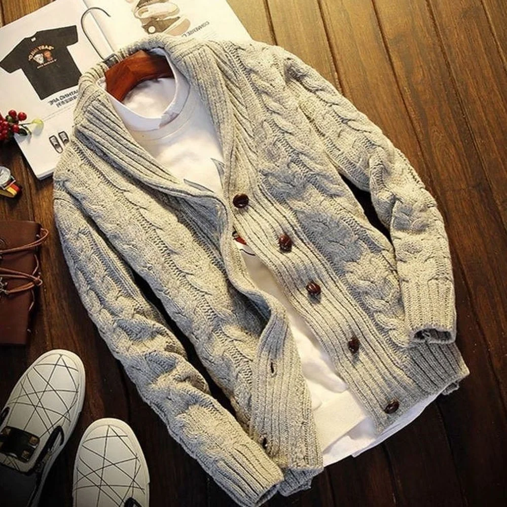 

Men Sweater Coat Casual Thicken Cardigan Sweater Men Button Up Coat Pure Color Chunky Knit Cardigan Men Fashion Clothing Hood