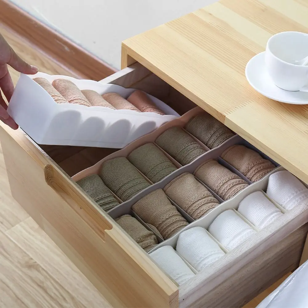 Фото Multifunction Clothes Storage Case Can Be Stacked 5-Grid Underwear Storage Box Durable Compartments Bras Storage Box №3