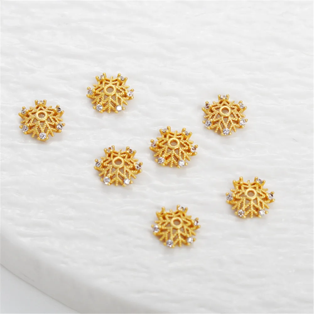 

18K gold plated matte gold with diamond zirconia 10mm flower holder bead holder flower cap chain diy jewelry accessories