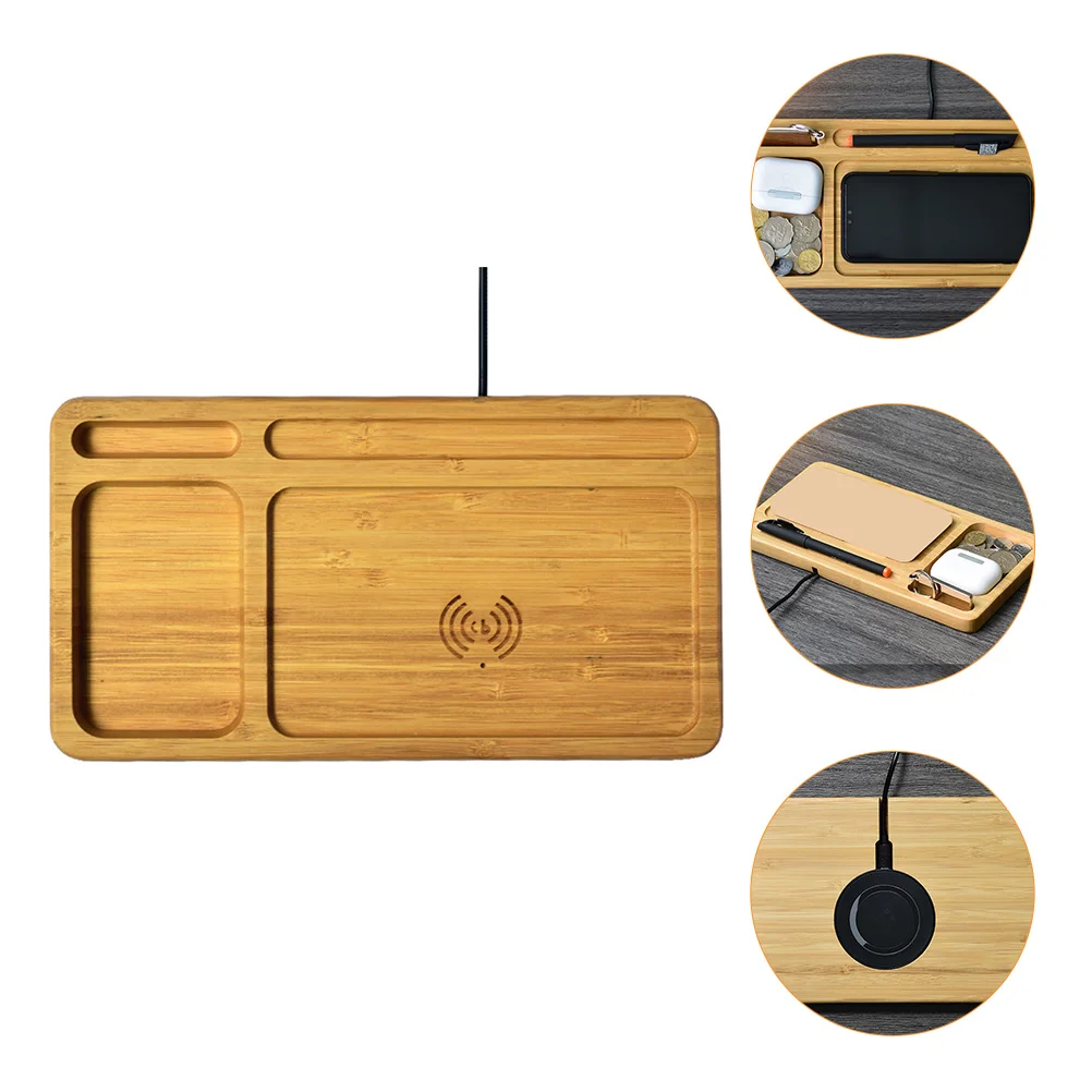 

2 in 1 Simple Desktop Organizer Storage Tray Creative Wireless (Khaki)