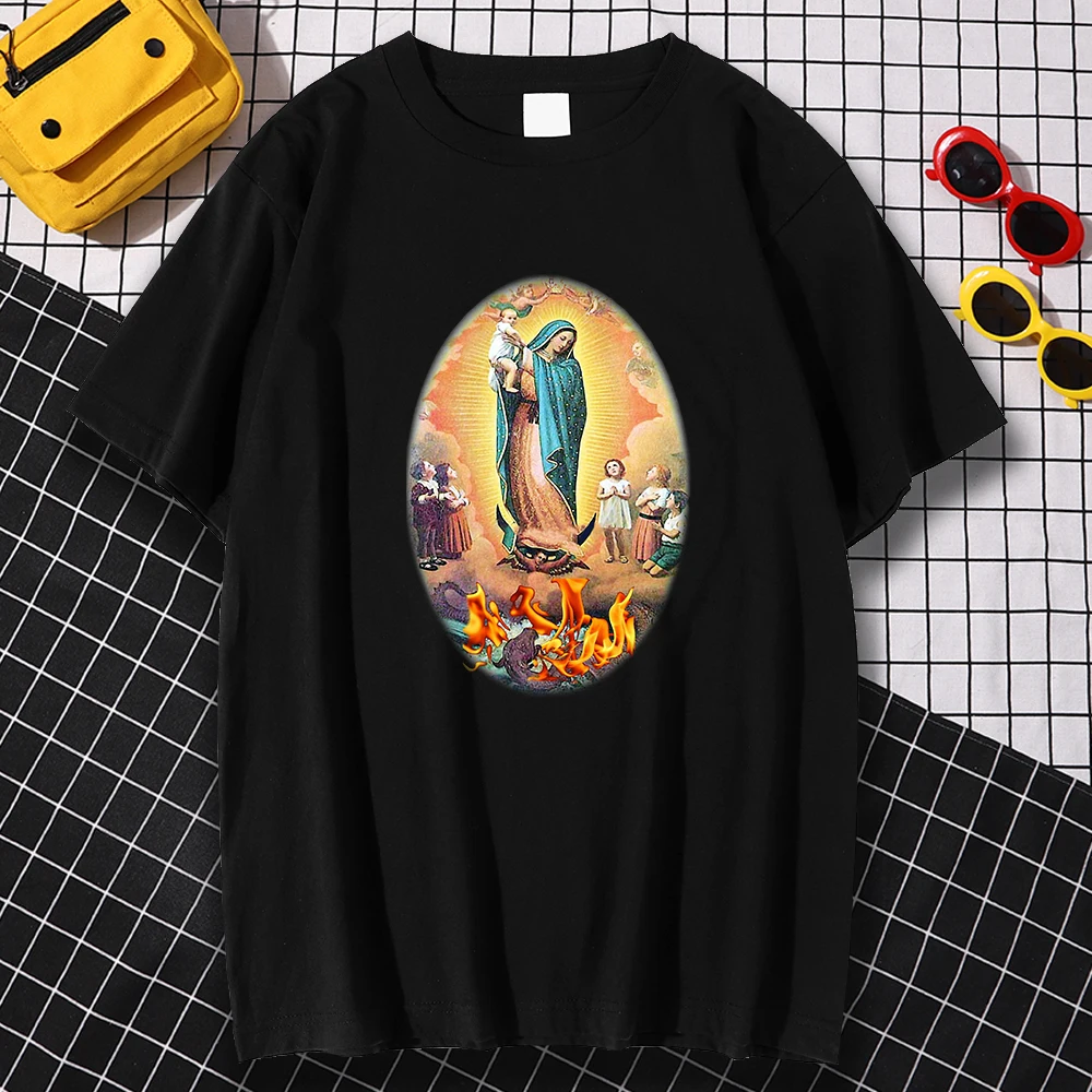 

Man T Shirts Summer Oversized Top Our Lady Of Guadalupe Print Hip Hop Vintage Clothes Fashion New Harajuku Casual Loose T-shirt