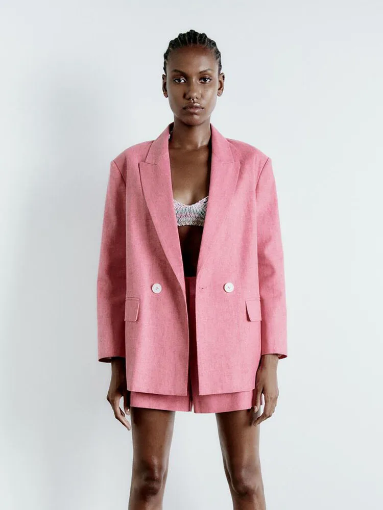 

Summer New Women's Lapel Long Sleeves Front Flap Pockets Resort Style Straight Casual Loose Blazer