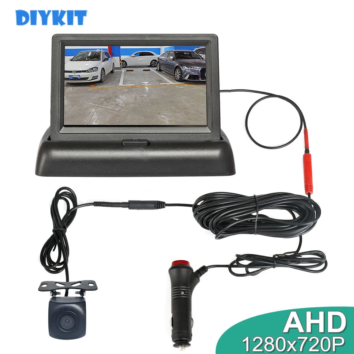 DIYKIT 4.3" AHD 800x480 Foldabel Car Monitor 1280*720 HD Starlight Night Vision Backup Car Camera Vehicle Reverse Car Charger