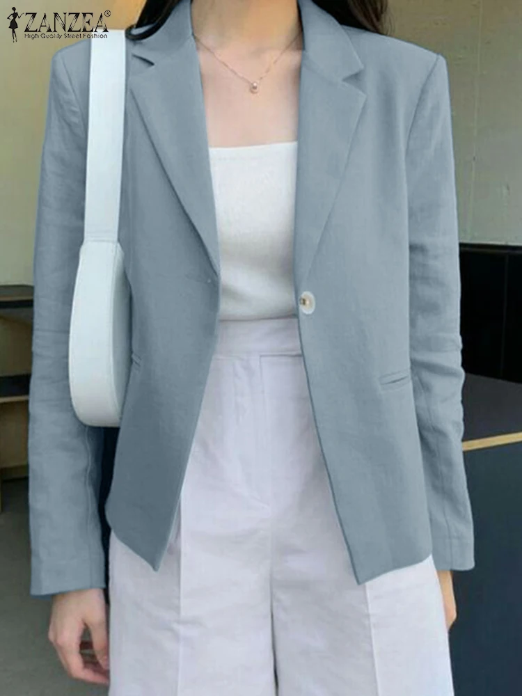 

Модные женские элегантные однотонные офисные костюмы ZANZEA, повседневные офисные женские тонкие пальто, верхняя одежда, Осенний блейзер с отложным воротником и длинным рукавом