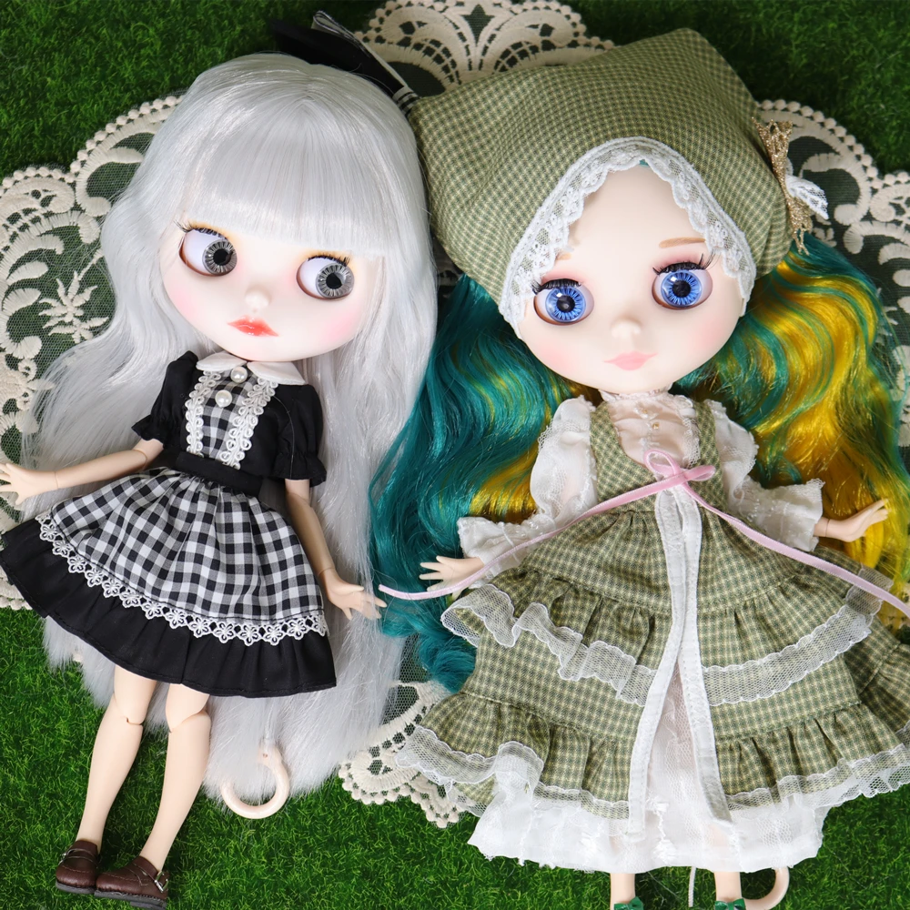 

Outfits For ICY DBS Blyth Dolls Plaid Maid Dress with Headdress Suit 1/6 BJD Ob24 Anime Girl bratz