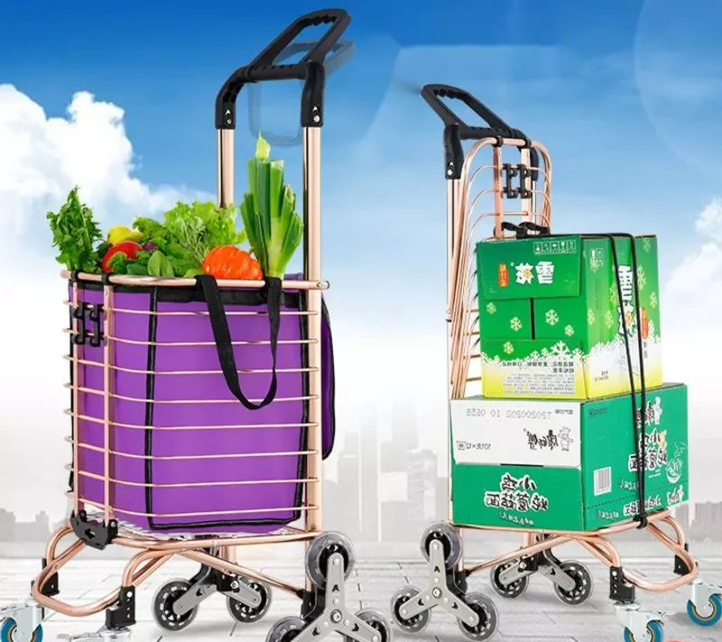 

High Capacity Household Shopping Cart Portable Folding Trailer For The Elderly Thickened Metal Solid Durable Small Trolley