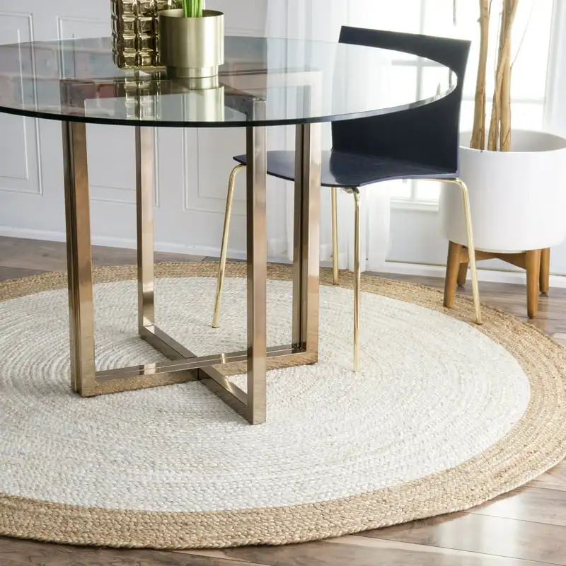 

Enjoy Luxurious Glamorous Comfort with our Natural-Chic 4' White and Grey Hand-Woven Jute Area Rug - Add Texture and Style to An