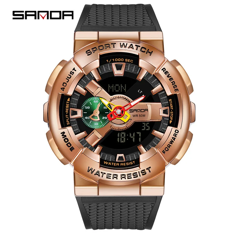 

Men's Innovative and Personalized Dual Display Synchronous Movement Electronic Watch with Raised Hand Light Function