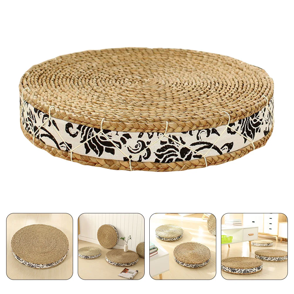 

Floor Cushion Straw Tatami Seat Meditation Round Pouf Ottoman Mat Pad Japanese Yoga Braided Pillow Footstool Sitting Rattan