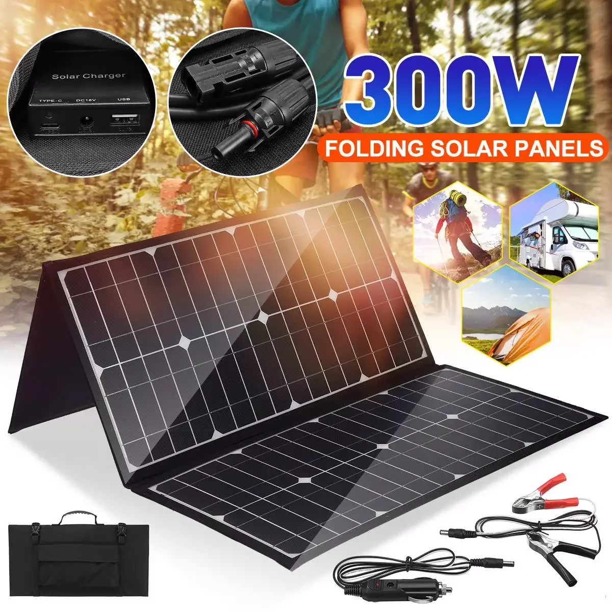 

2023NEW 300W Foldable Solar Panel Dual USB Solar System Solar Panel Waterproof Kit Complete RV Car Battery For Home RV Car Yacht