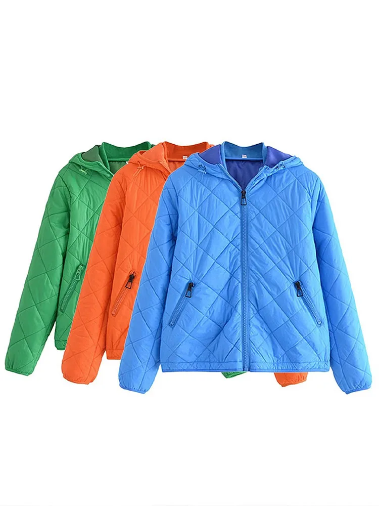 

Women 2022 New Fashion Hooded Quilted cotton flying Jacket Coat Vintage Long Sleeve zipper Female Outerwear Chic Overshirt