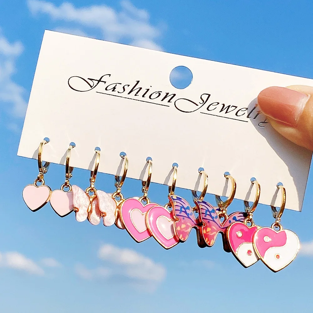 

5Pairs/Set New Design 2023 Fashion Enamel Butterfly Heart Tai Chi Earrings for Women Earings Party Accessories Fashion