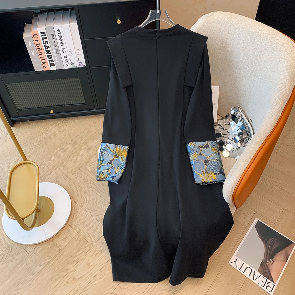 Женское осеннее повседневное свободное и удобное платье большого размера черное