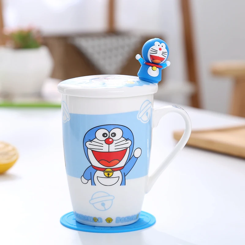 

Керамическая чашка Hello Kitty Дораэмон, фарфоровая чашка для воды с рисунком из мультфильма, с ложкой, пара чашек, Офисная Минималистичная чашка...