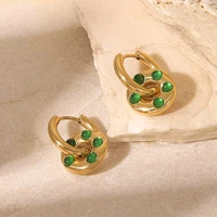 yw gairu vintage 14k gold plating imitation green onyx hoop pendant stainless steel jewellery earrings for women 2022 trending