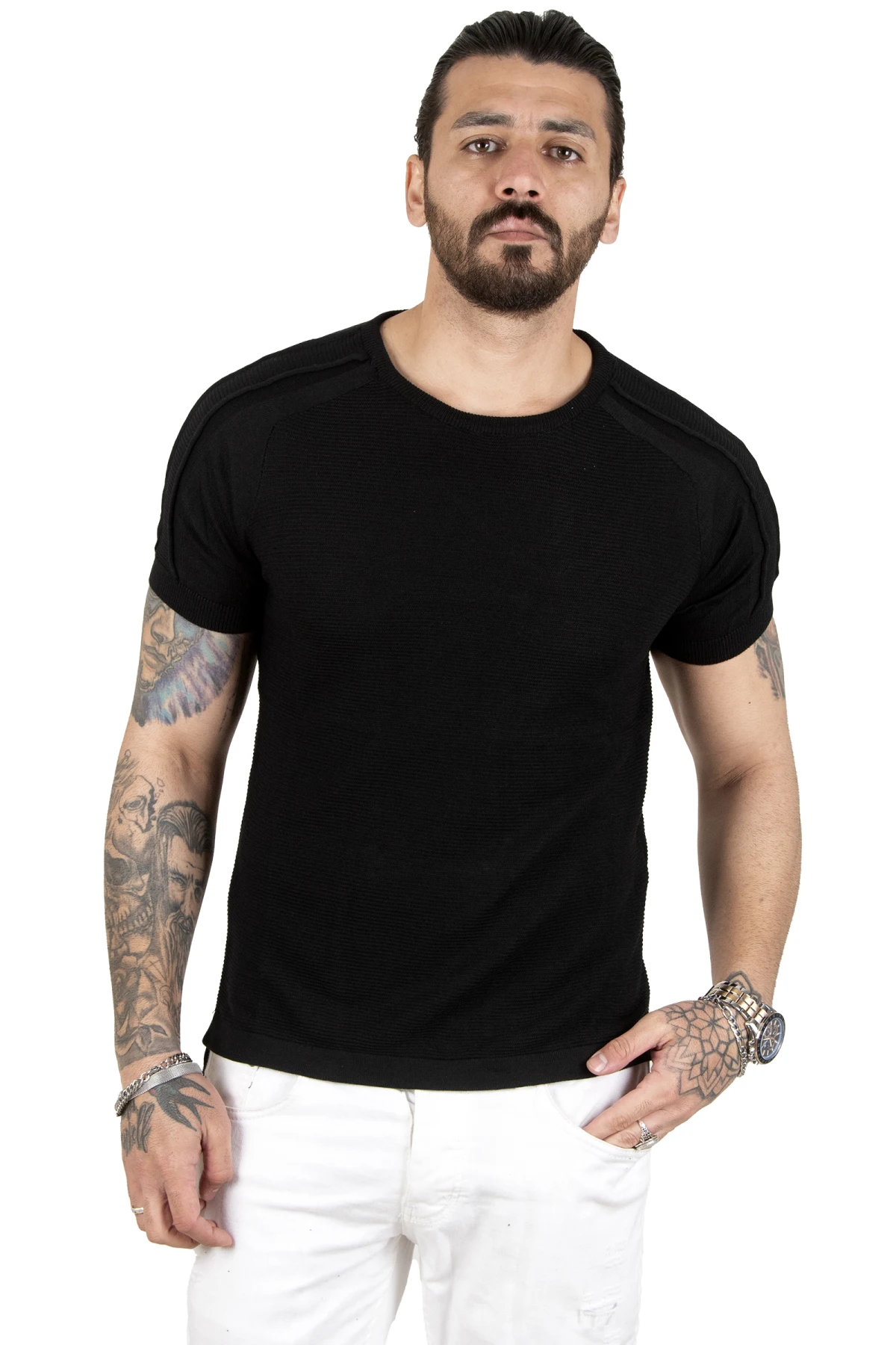 

DeepSEA skirt slit lycra slim Knitwear short sleeve men's t-shirt