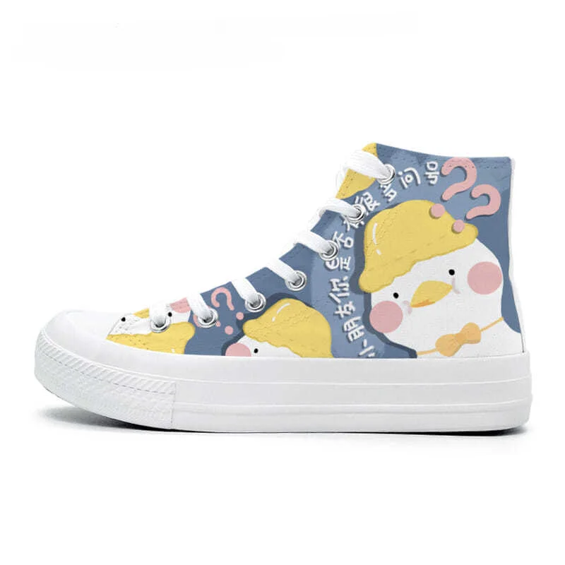 SHANPA Kawaii Duck Print Shoes Casual All-match Cartoon High Top Student Original Korean Fashion Canvas Shoes Zapatillas Mujer
