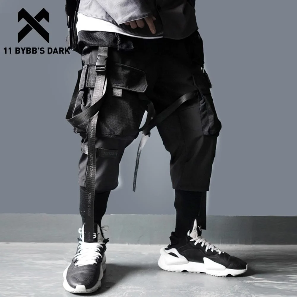 

Ribbons Multi Pockets Caro Pants Men arajuku Casual Track Trouser ip op Streetwear Tecwear Pants Joers Men