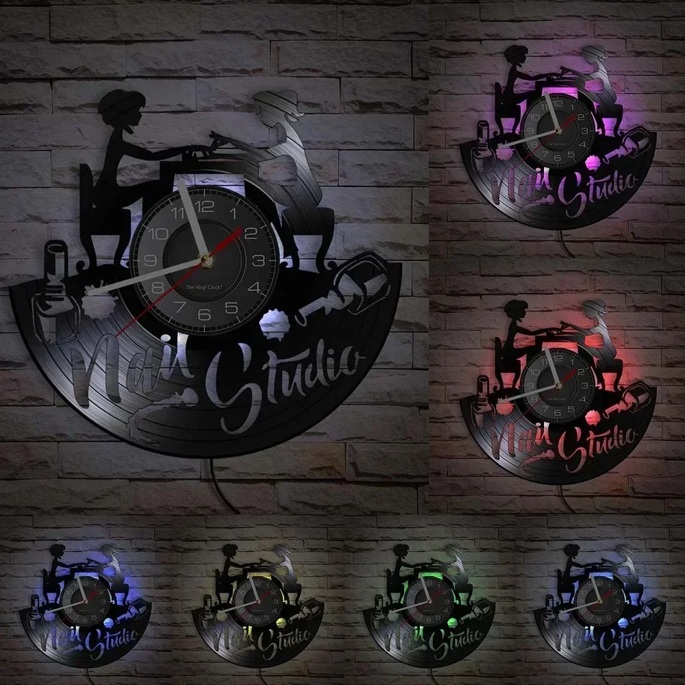 Настенные часы с виниловой пластиной для дизайна ногтей тихие настенные