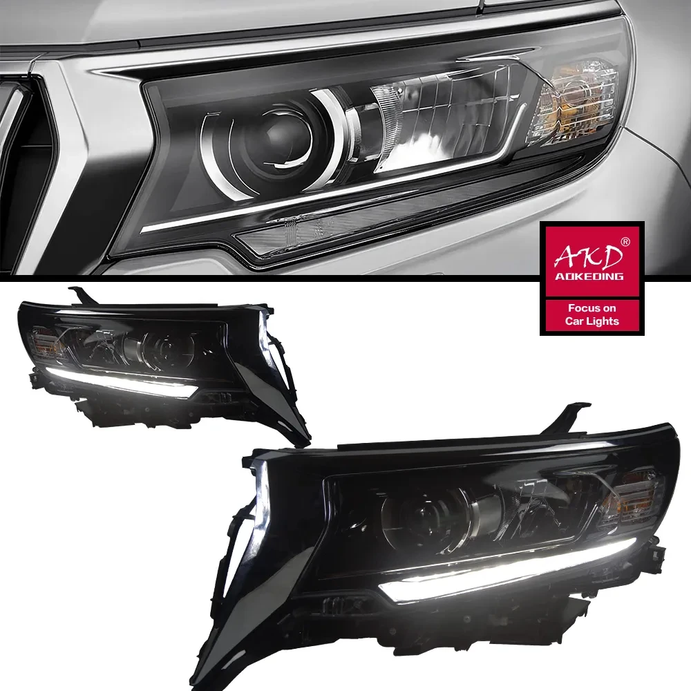 Передняя лампа AKD для фары Toyota Prado 2017-2021 динамический сигнал поворота фонарь LC200 DRL