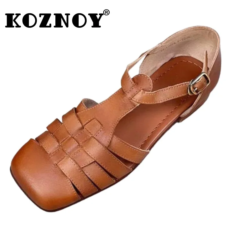 

Koznoy 1cm Flats Loafer Soft Soled Genuine Leather Summer Cozy Lightweight Oxfords Comfy Women Good Cushioning Flexible Shoes