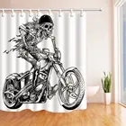 Занавеска для душа, шлем с черными линиями и оборками, мотоциклетные водонепроницаемые шторы из белого полиэстера с изображением скелета человека, домашний декор для ванной комнаты