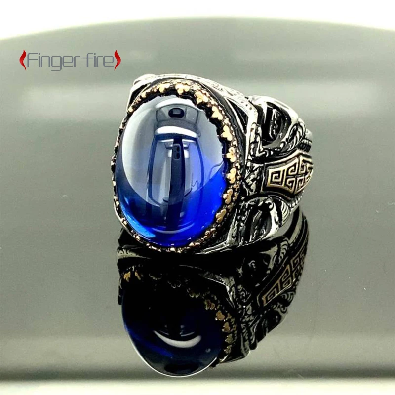 

Vintage Blue Gemstone Ring Wedding Anniversary Gift Beach Party Jewelry
