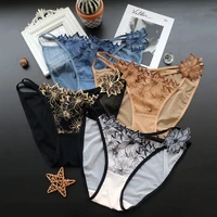 women embroidered underpan hollow lace sexy panties low waist briefs pure cotton sexy crotchless lingerie transparent underwear
