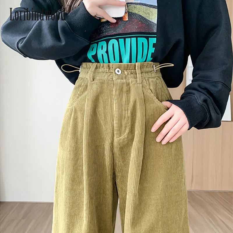 

Corduroy Wide-leg Pants for Women Autumn/Winter 2022 Elasticated Waist Loose-fitting Slacks with A High Hang y2k pants