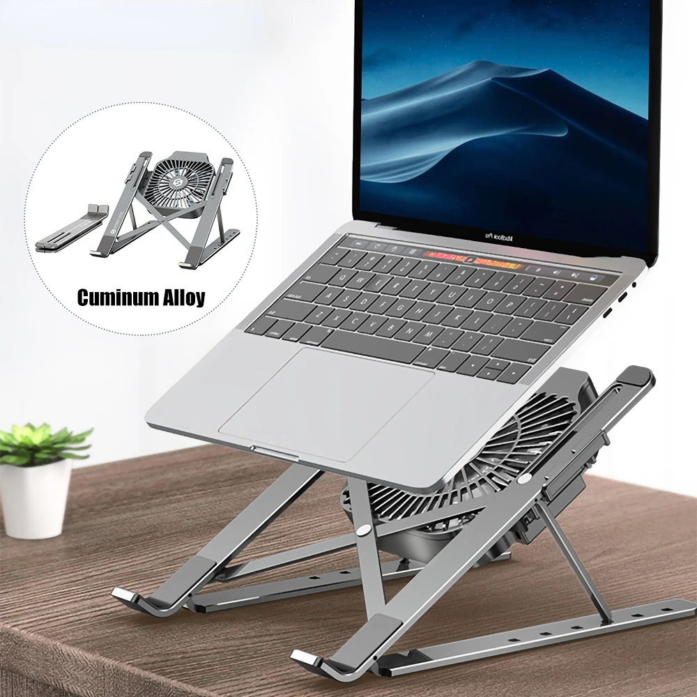 Foldable Laptop Stand With Cooling Fan Portable Heat Dissipation Cooler For MacBook Air Pro Desktop Stand Notebook Dell Holder Foldable Laptop Stand With Cooling Fan Portable Heat Dissipation Cooler For MacBook Air Pro Desktop Stand Notebook Dell Holder