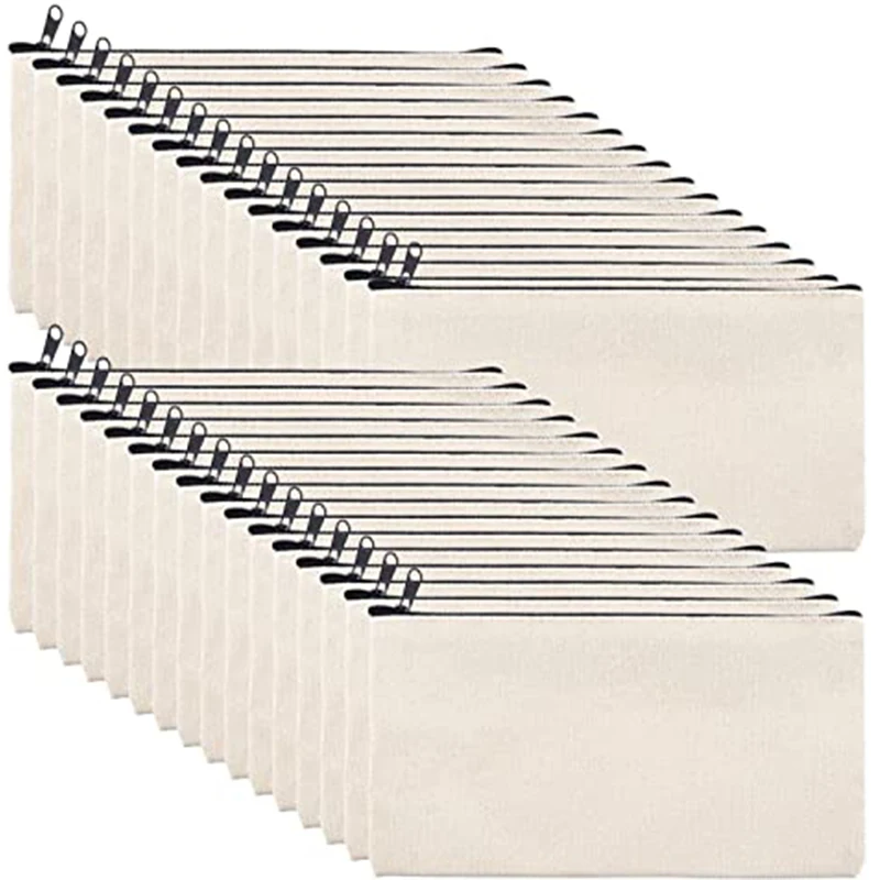 10PCS Canvas Zipper Bags Multifunctional Blank DIY Craft Pouches Pencil Bags Case Pouch For Home School Travel