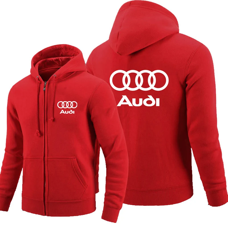 

Мужская толстовка с капюшоном и принтом логотипа Audi, утепленный флисовый теплый пуловер, одежда для мотоциклистов, красная куртка с капюшон...