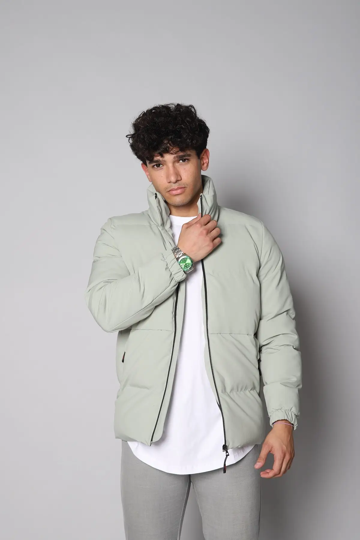 New Season Mint Green Hoodless Waterproof Men's Coat