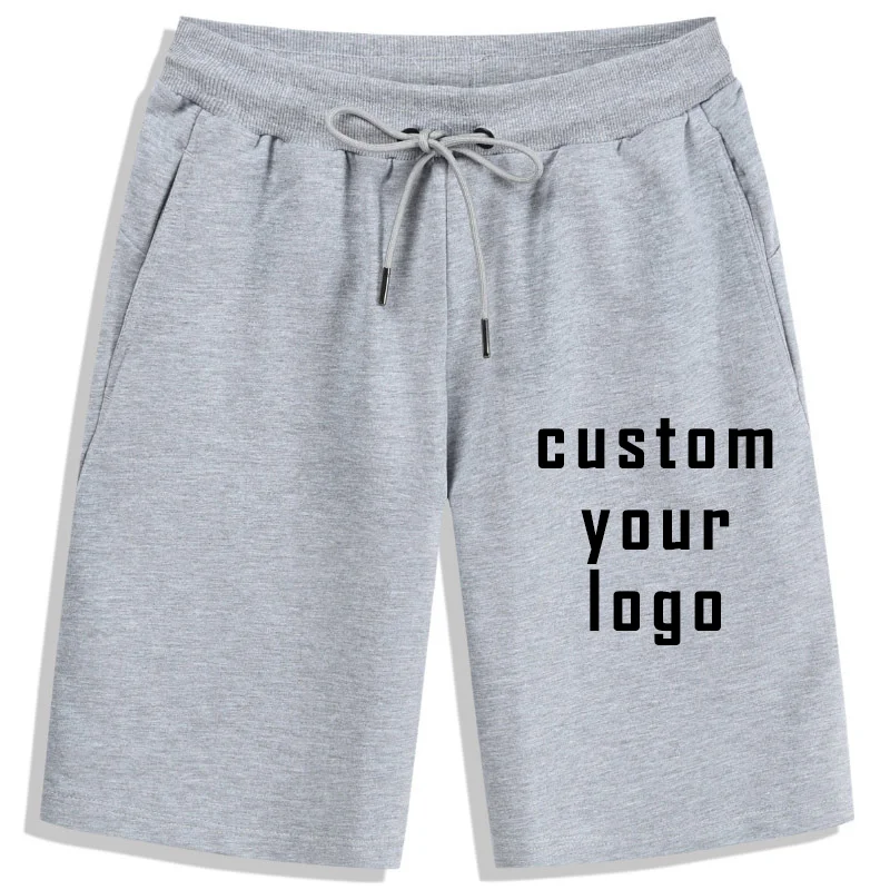 Custom Your Logo Summer Men's Shorts Solid Comfortable Loose Streetwear Casual Male Beach Vacation Drawstring Elastic Waist