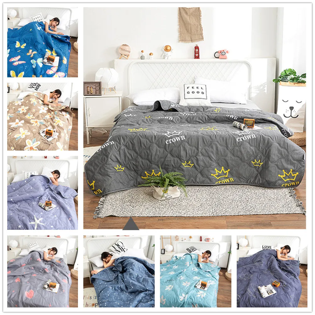 

Simple Crowns Summer Quilt Bedspread Single Bed Soft Comfortable Children Bed Thin Washable Quilts Nap Summer Blanket Duvet Only